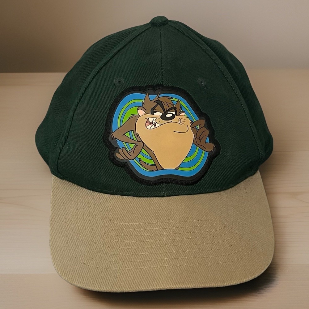 Vintage LOONEY TUNES Taz Patch Snapback Hat Cap 1997 Green Beige Dad Head Start